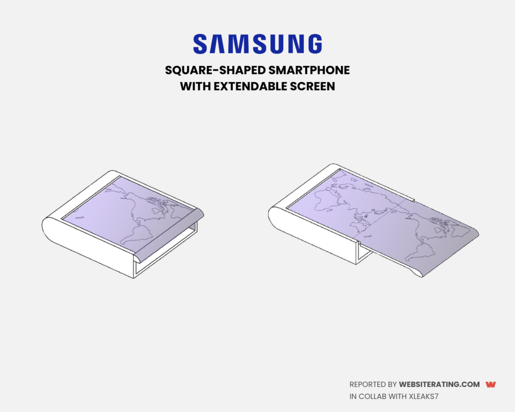 Square-shaped Samsung smartphone equipped with an extendable display