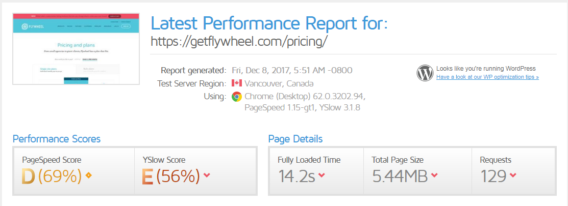 Flywheel Pricing Page Speed Test