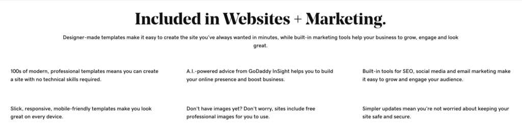 godaddy website builder features