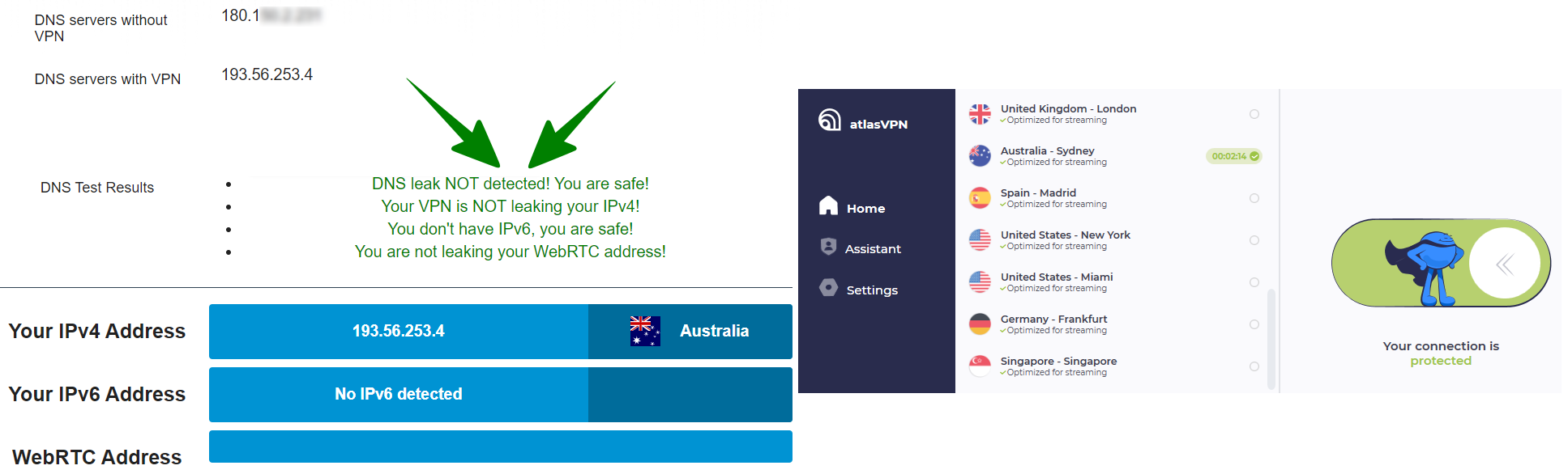 atlas vpn dns leak test