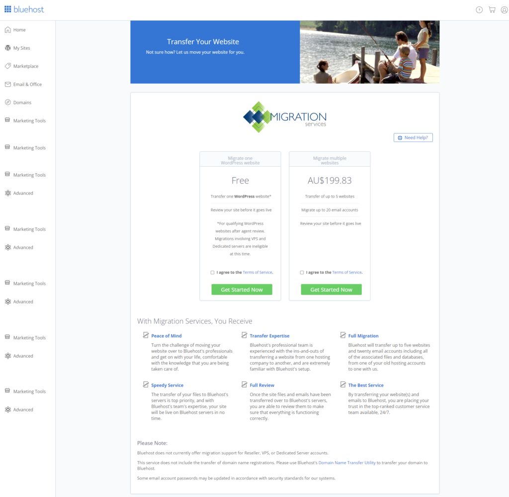 bluehost website migration