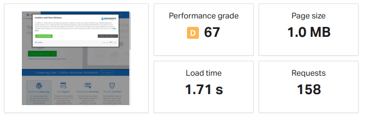 Bluehost's impressive speed test results