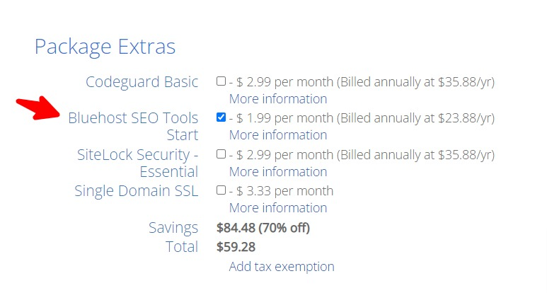 bluehost paid extras