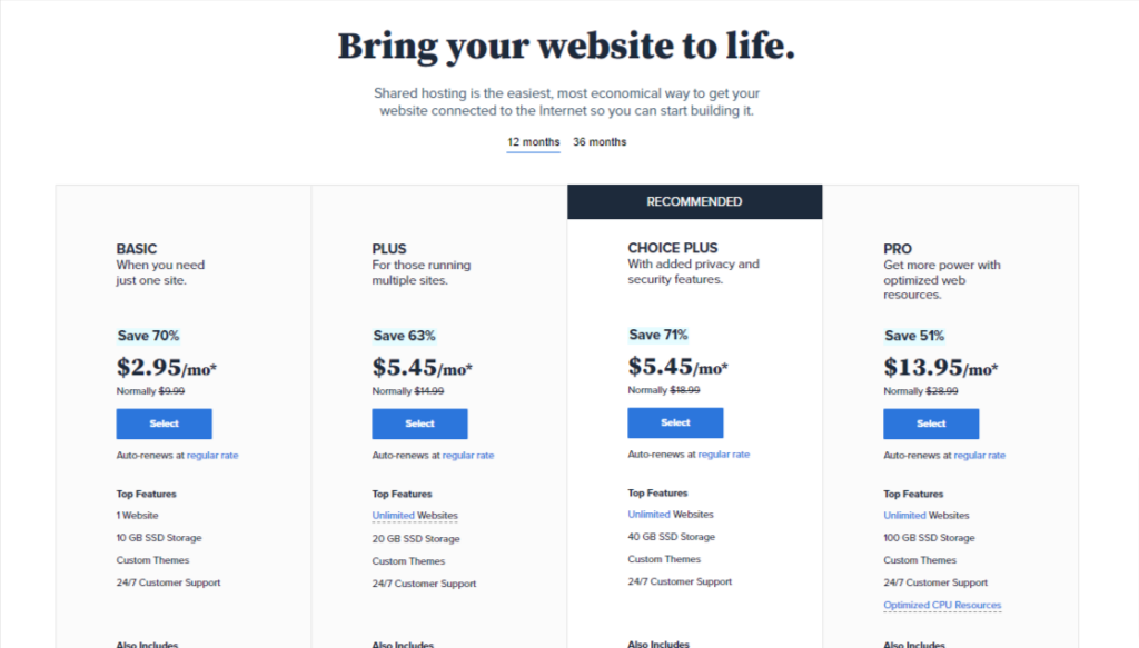 bluehost price plans
