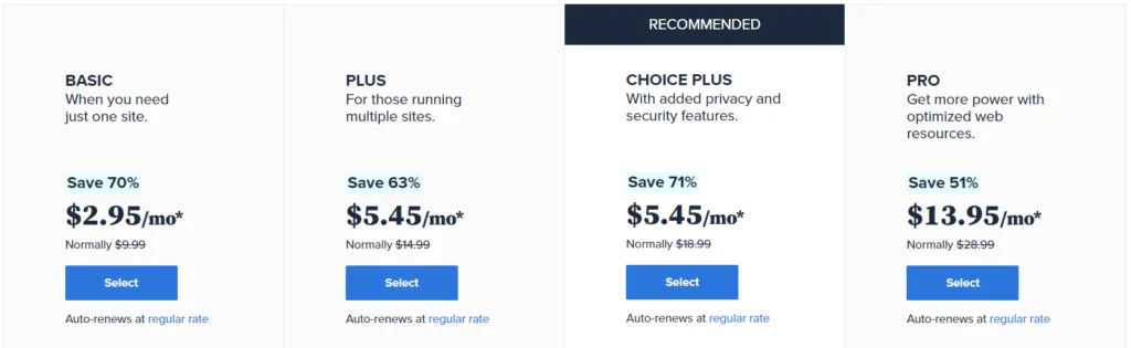 bluehost shared plans