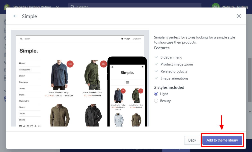 choosing a theme in shopify