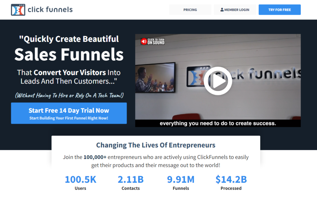 clickfunnels homepage