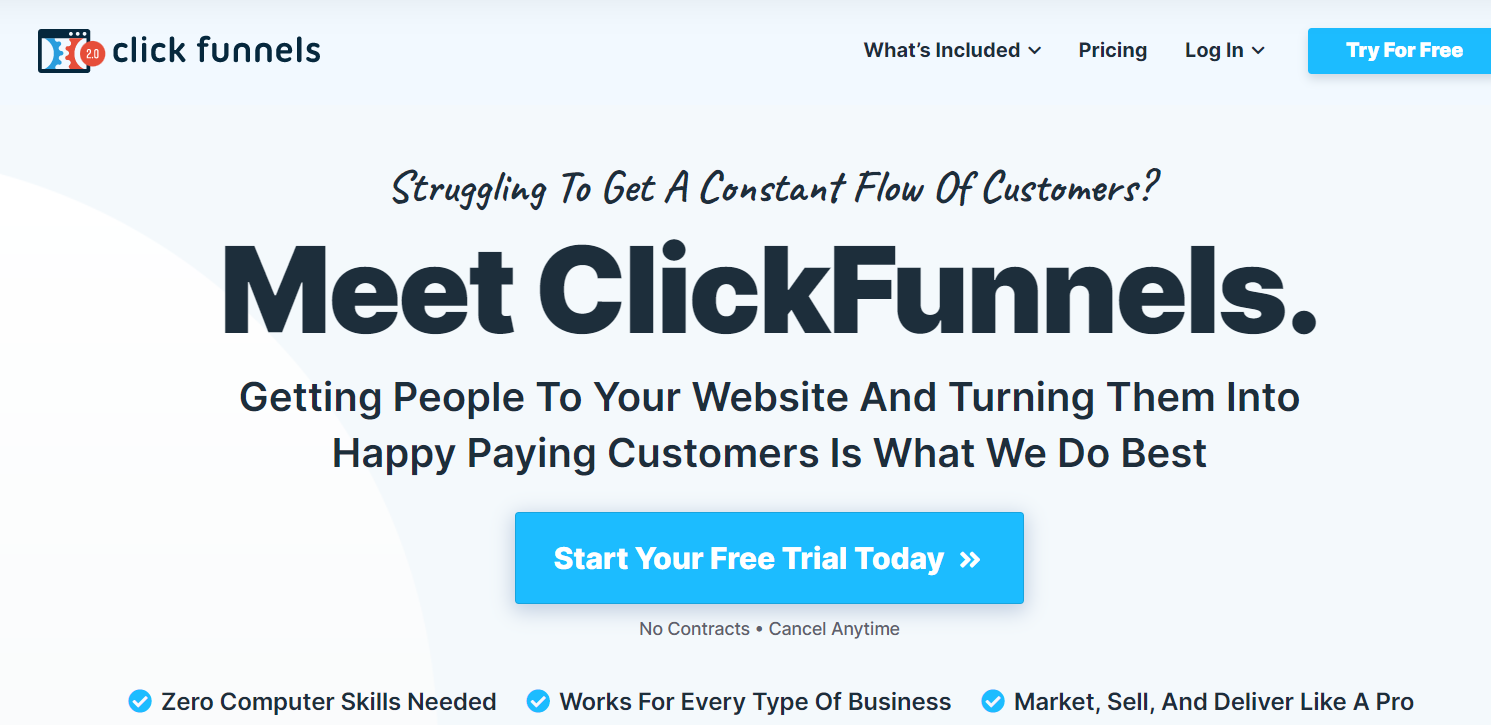 clickfunnels homepage