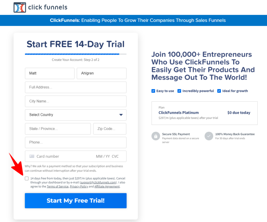 clickfunnels platinum plan signup