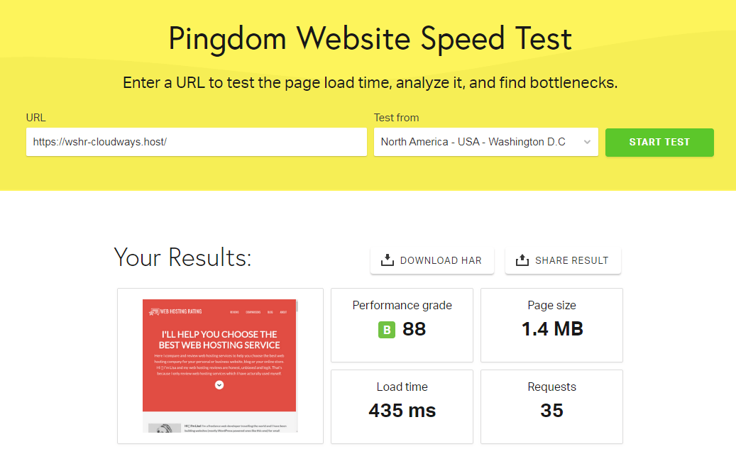 cloudways speed test pingdom