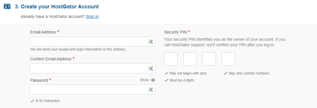 create hostgator account