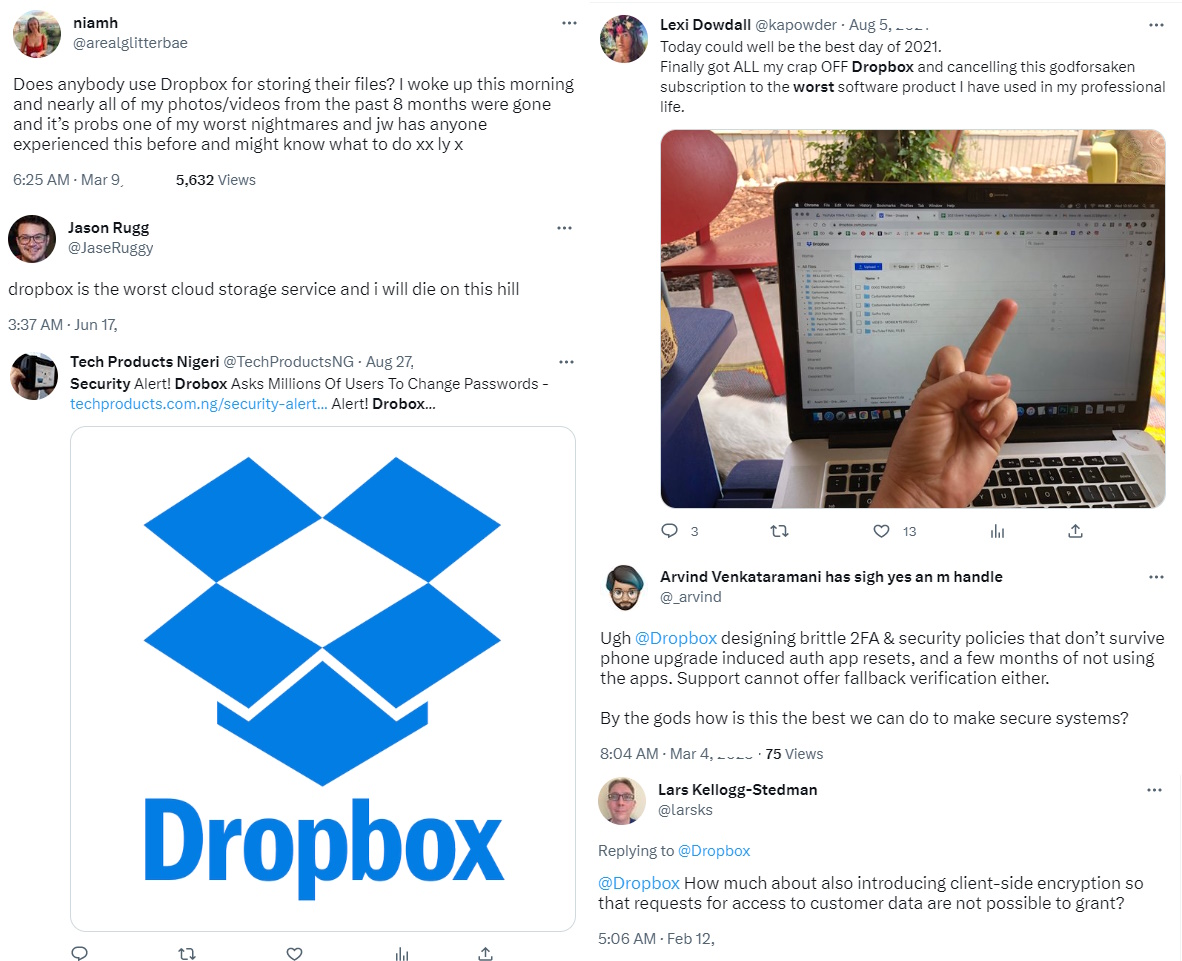 dropbox bad security reviews on Twitter