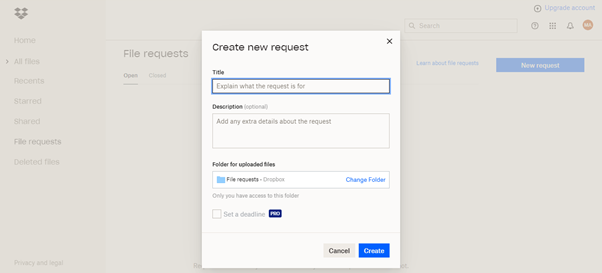 dropbox create new request