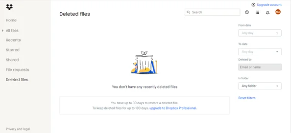 dropbox deleted files