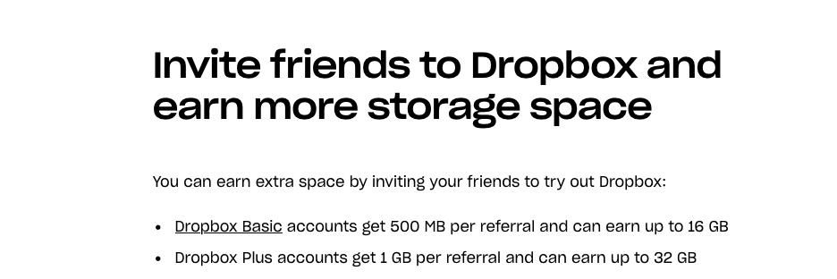 dropbox refer friends and family to get more space