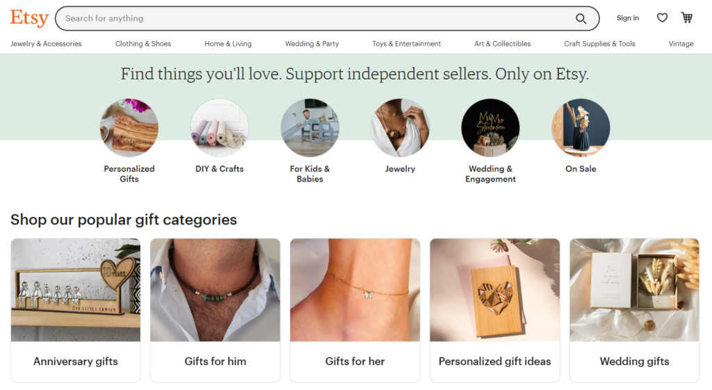 etsy homepage