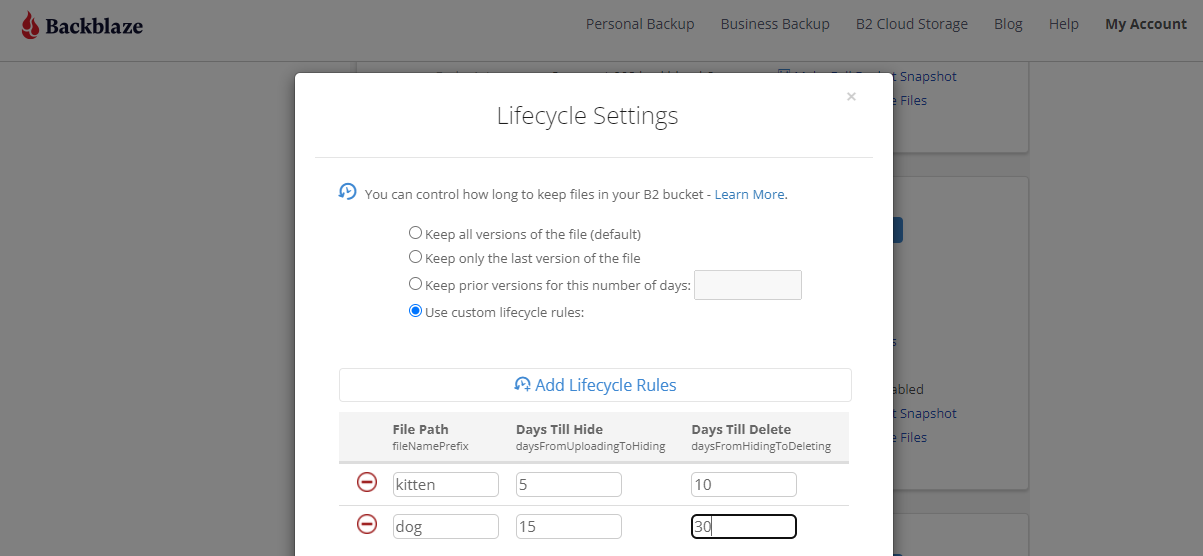 backblaze lifecycle rules