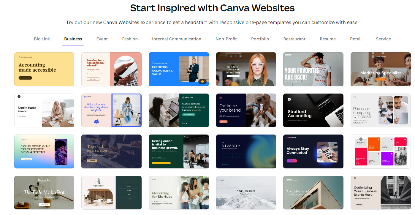 modelli di siti web canva gratuiti