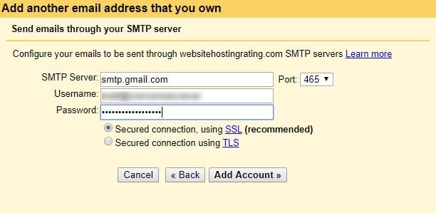 gmail smtp settings