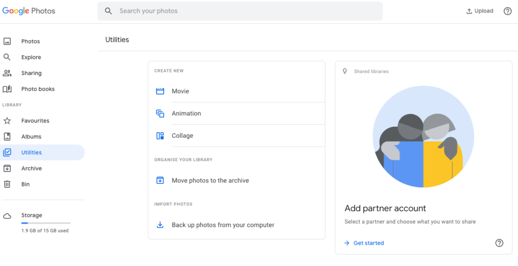 google photos dashboard