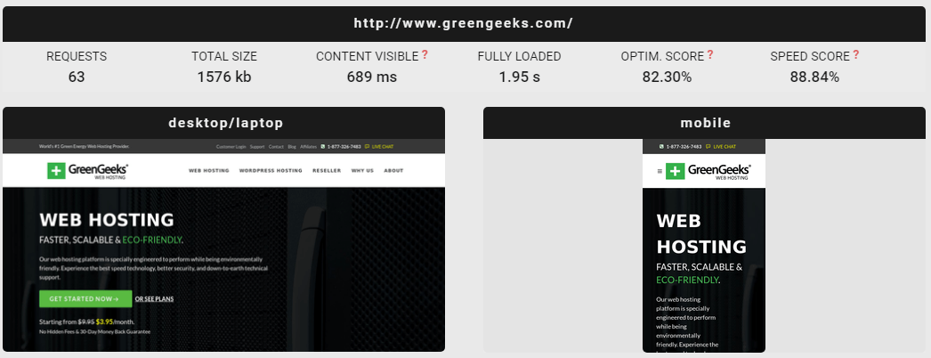 GreenGeeks Canada speed test results