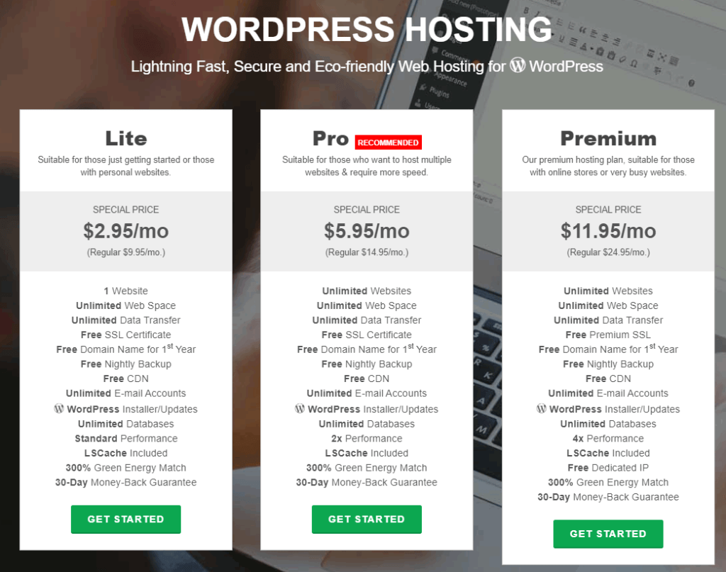 greengeeks wordpress hosting plans