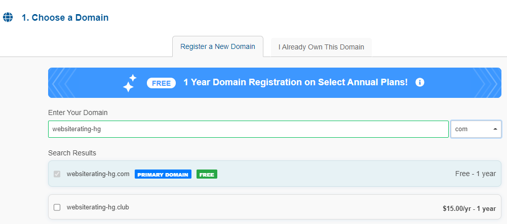 hostgator choose domain name