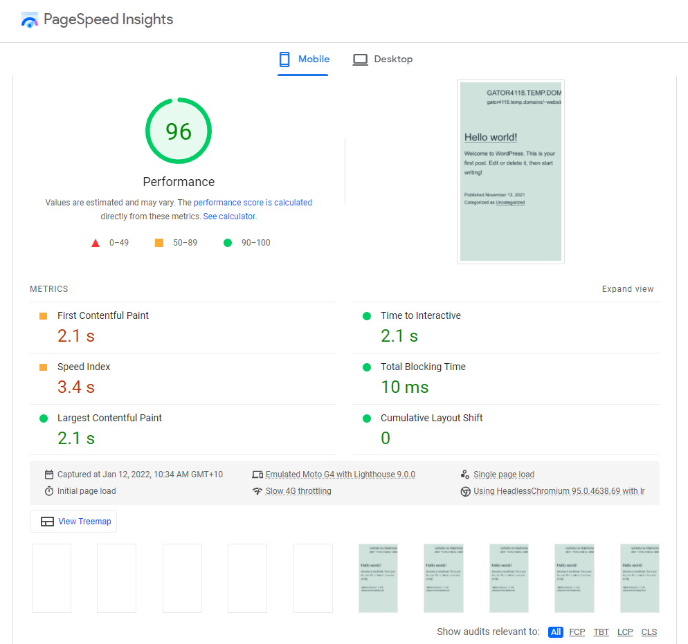 hostgator google desempenho de insights de velocidade da página