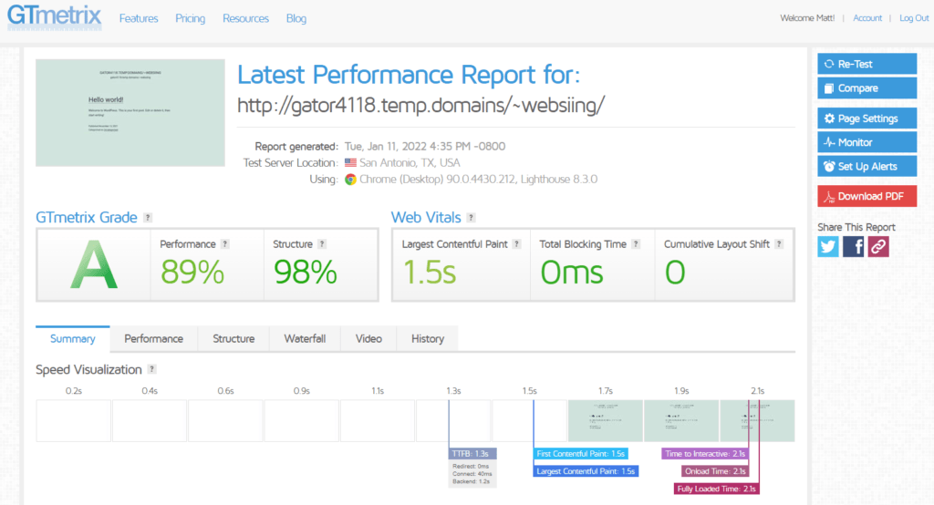 hostgator gtmetrix performance