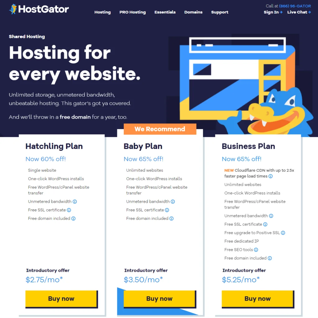 hostgator hosting plans