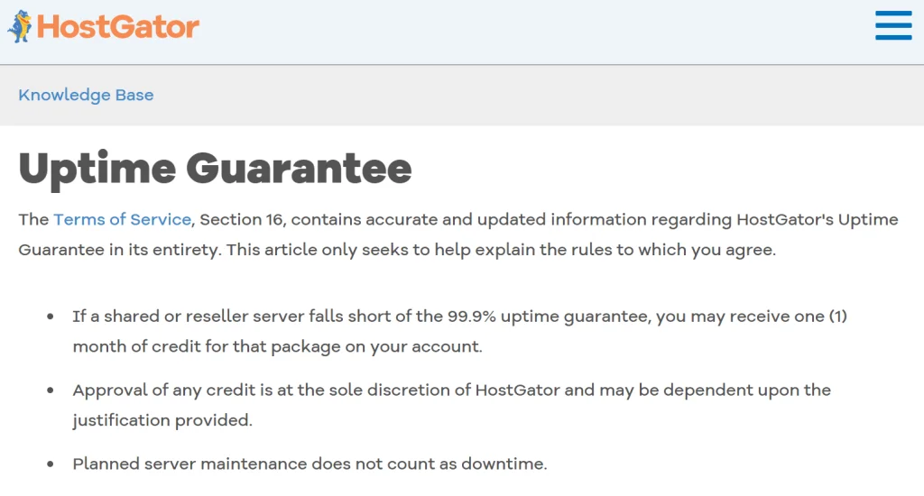 hostgator uptime guarantee