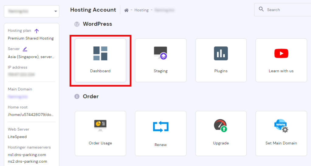 hostinger hosting account