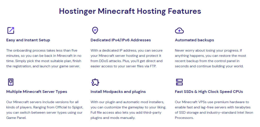 hostinger minecraft server features