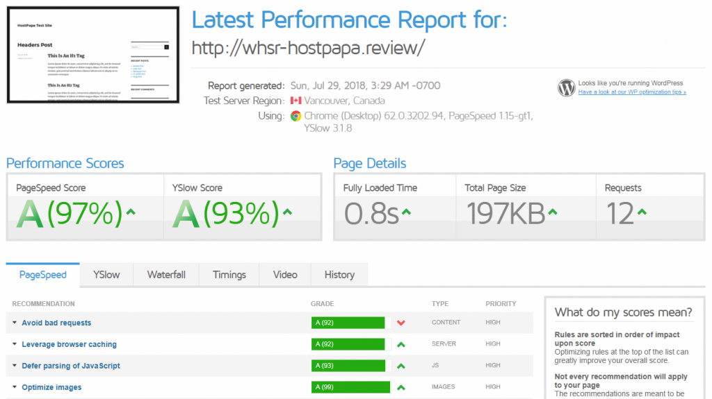 hostpapa fast page loading