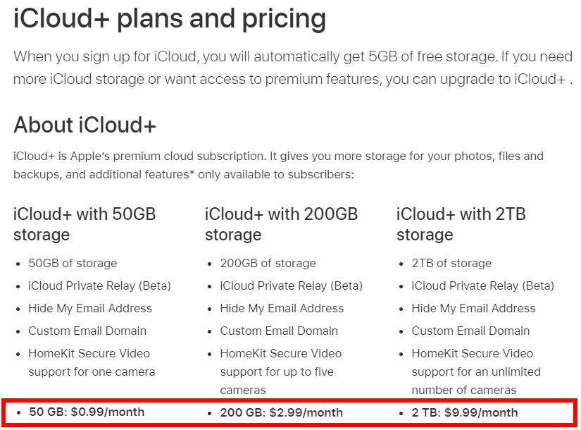 icloud+ pricing