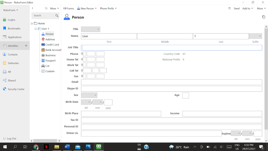 roboform form filling