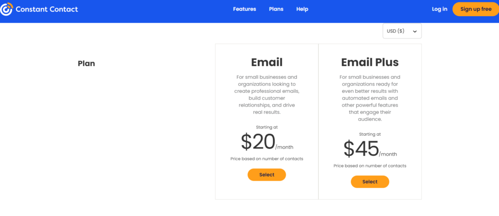 constant contact pricing