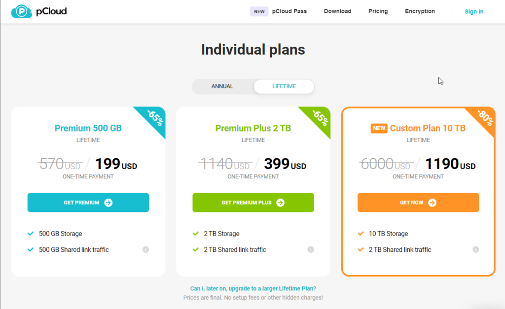 pcloud individual plans