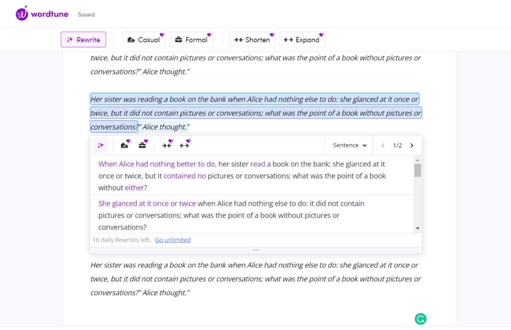 Wordtune Features