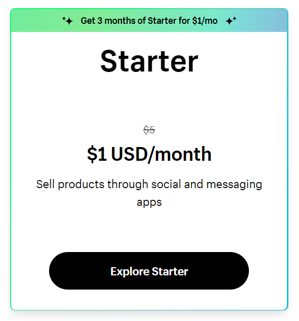 Shopify Starter Plan Pricing
