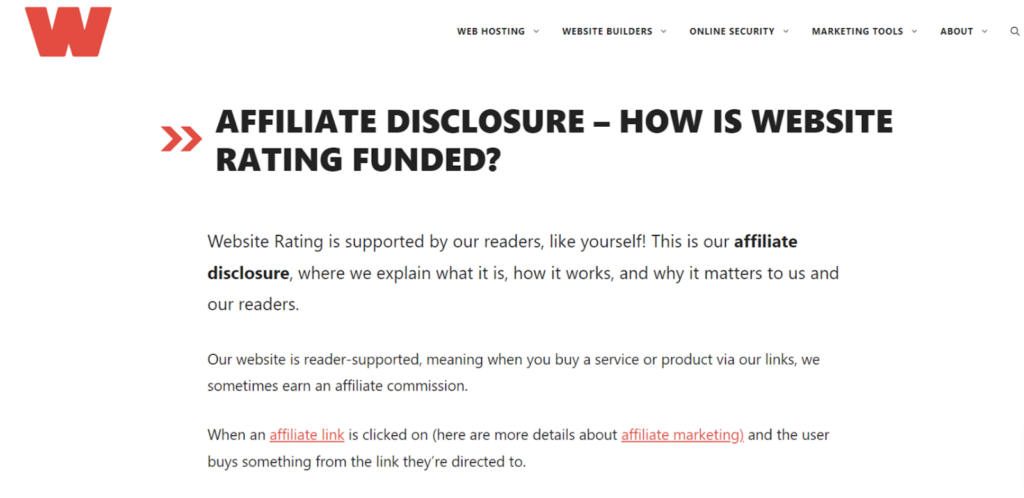Website Rating affiliate disclosure