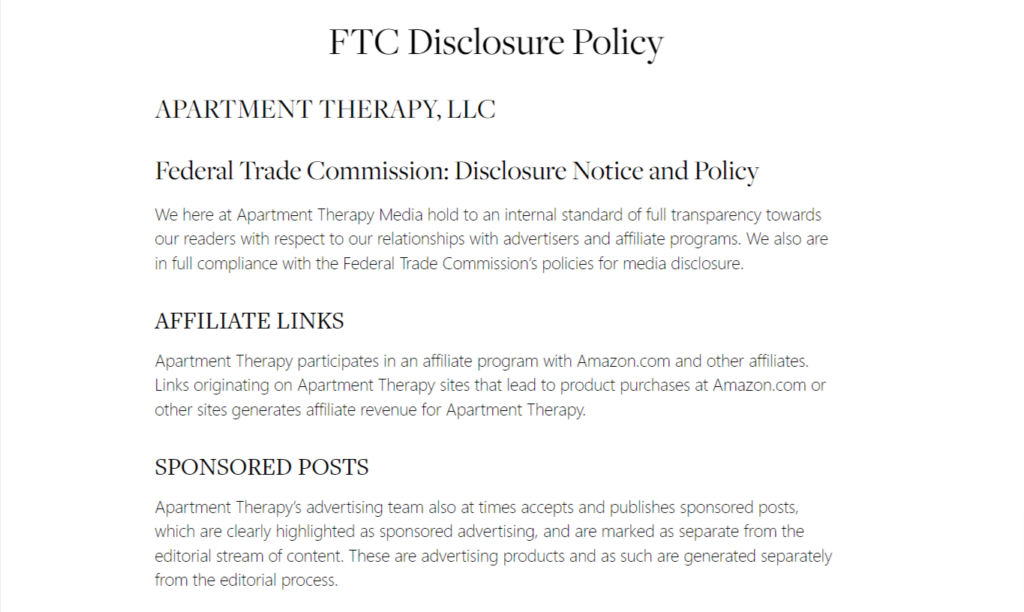 Apartment Therapy affiliate disclosure