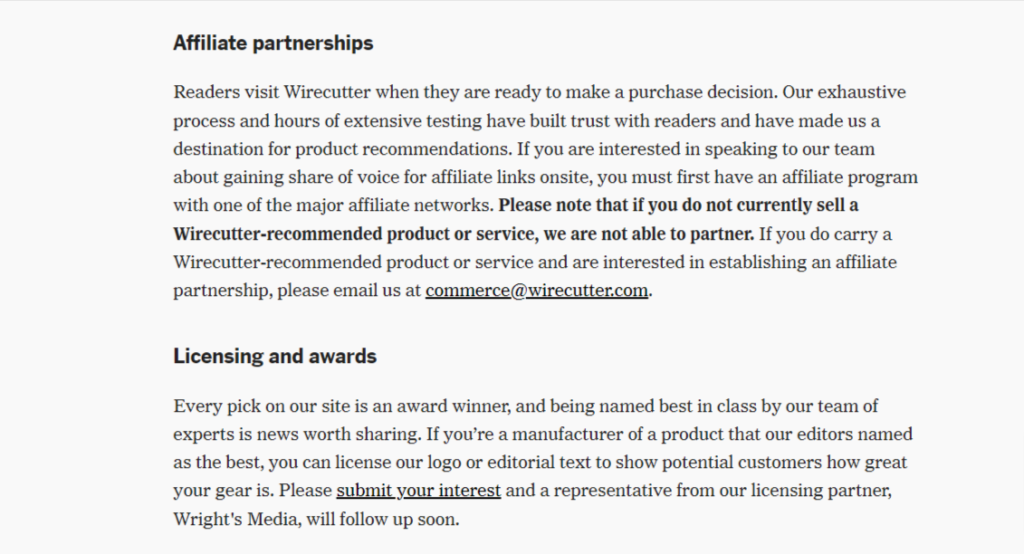 wirecutter affiliate partnerships