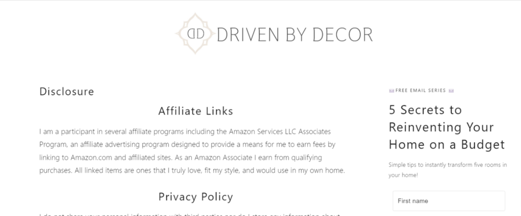 amazon affiliate link disclosure