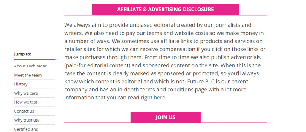techradar affiliate advertising disclosure