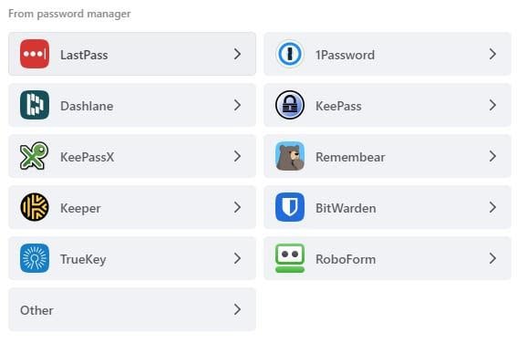 import from other password managers