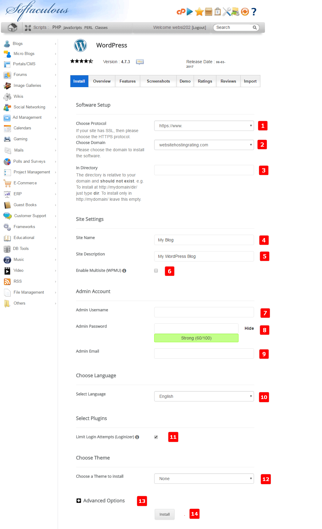 inmotion hosting wordpress softaculous