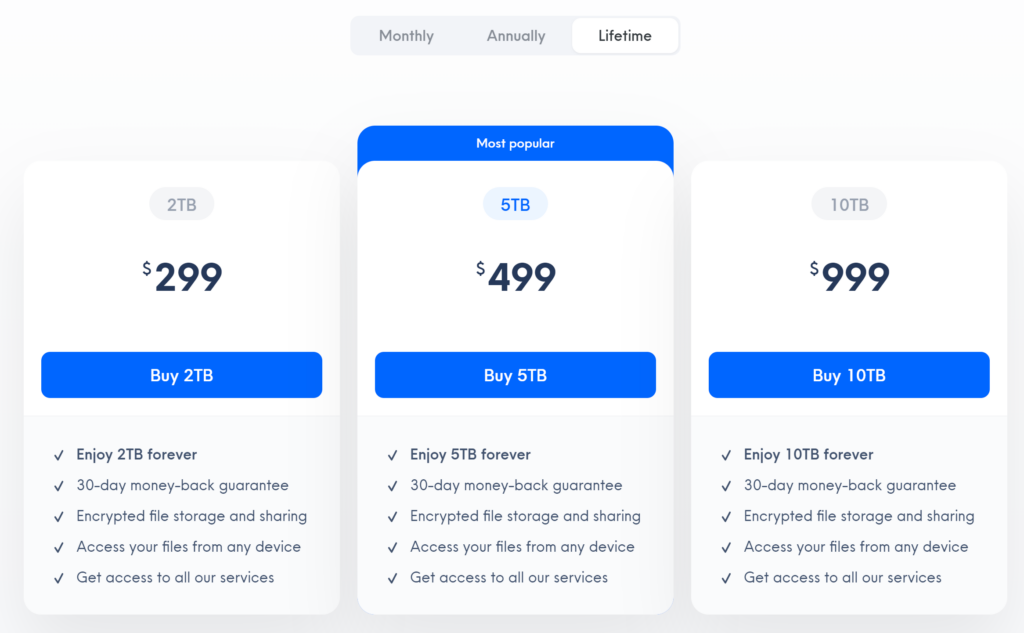 internxt lifetime cloud storage pricing