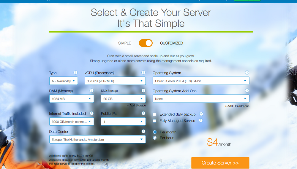 kamatera custom cloud server