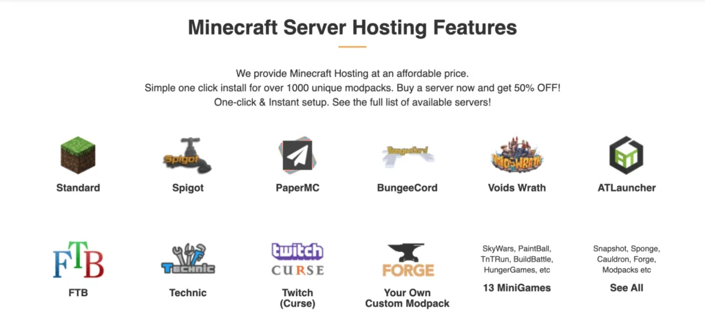 minecraft hosting features